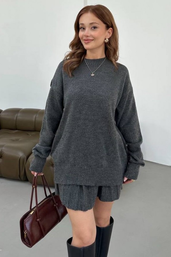 Вʼязаний костюм светр оверсайз і спідниця ELZ-5157A800