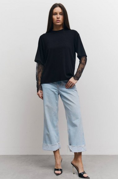 Футболка с гипюровыми рукавами LILO-414A700 Футболка с гипюровыми рукавами LILO-414A700