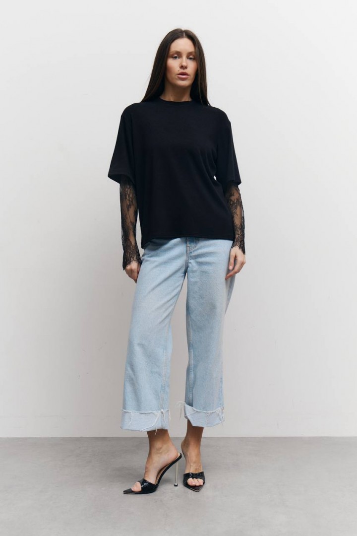 Футболка с гипюровыми рукавами LILO-414A700