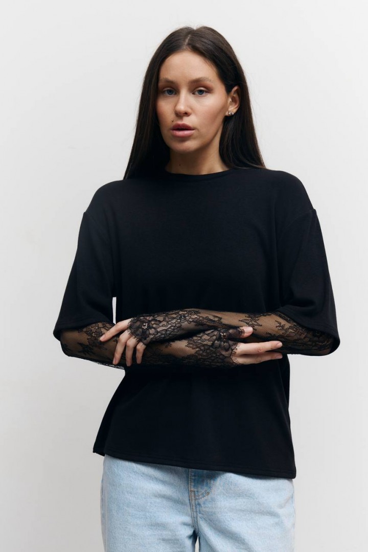 Футболка с гипюровыми рукавами LILO-414A700