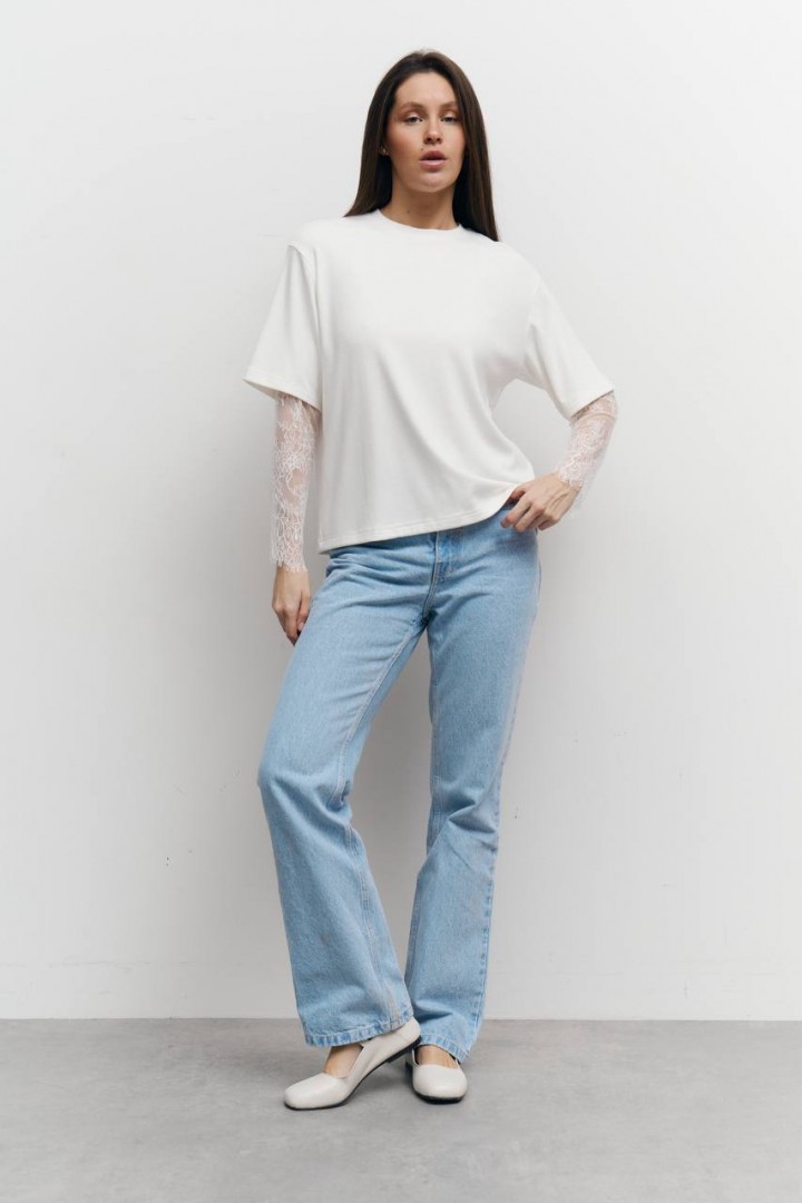 Футболка с гипюровыми рукавами LILO-414A700