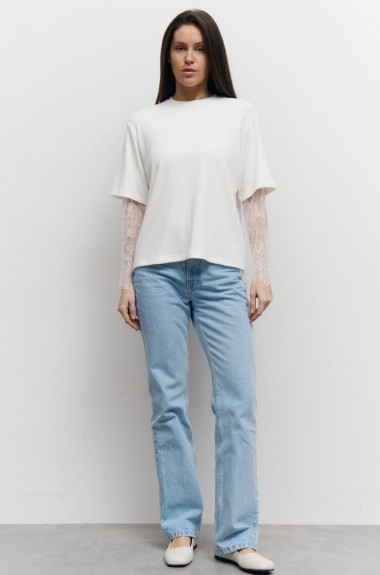 Футболка с гипюровыми рукавами LILO-414A700 Футболка с гипюровыми рукавами LILO-414A700