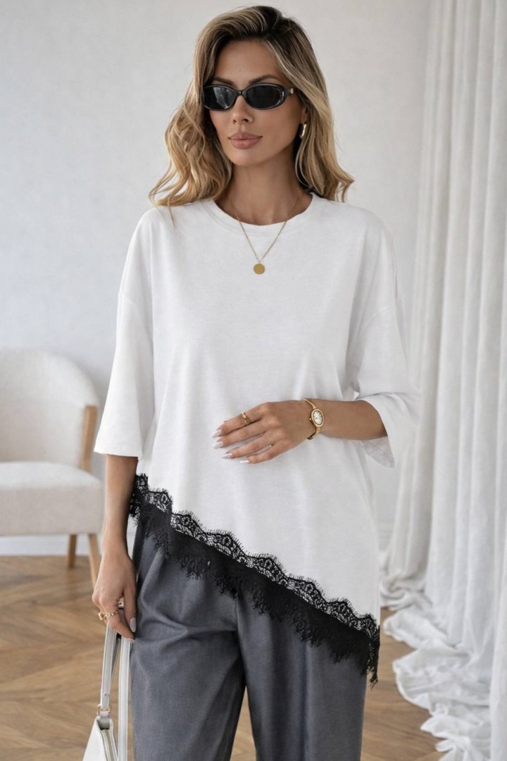Ассиметричная футболка с кружевом LSA-766A400