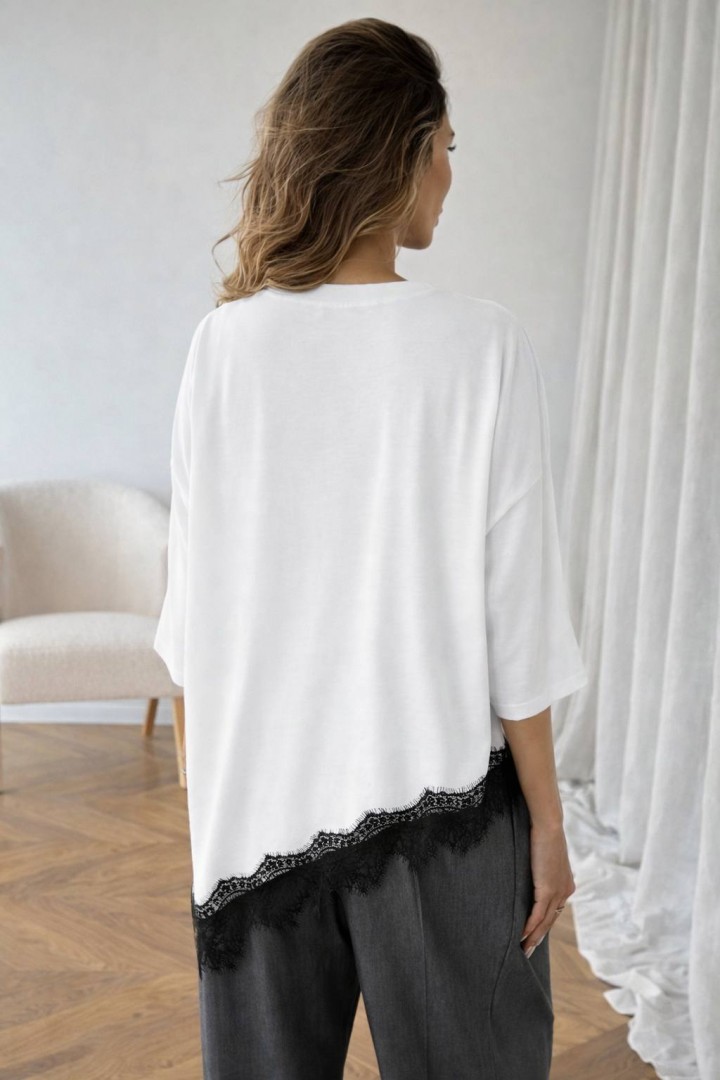 Ассиметричная футболка с кружевом LSA-766A400