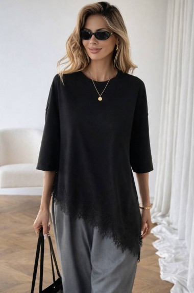 Ассиметричная футболка с кружевом LSA-766A400