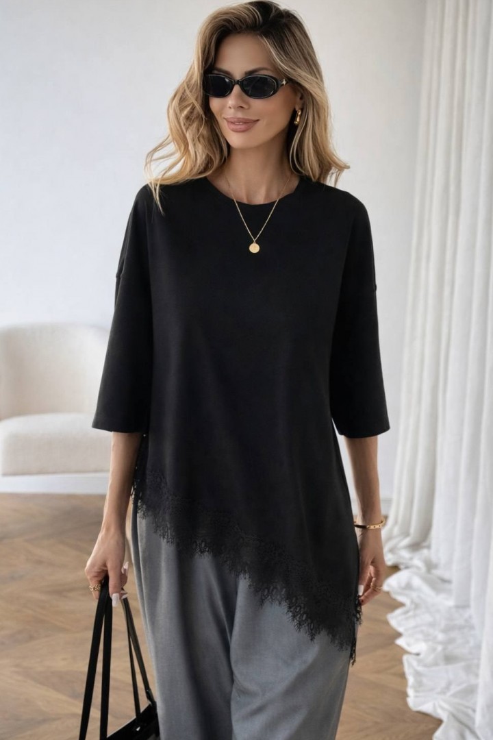 Ассиметричная футболка с кружевом LSA-766A400