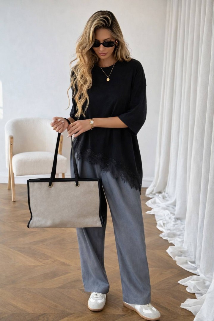 Ассиметричная футболка с кружевом LSA-766A400