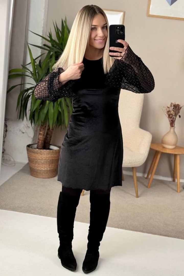 Бархатное платье с рукавами сетка IMMA-442A520