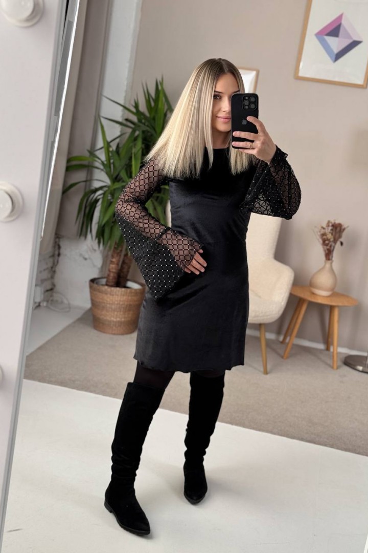 Бархатное платье с рукавами сетка IMMA-442A520