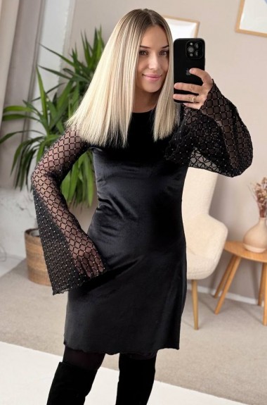 Бархатное платье с рукавами сетка IMMA-442A520