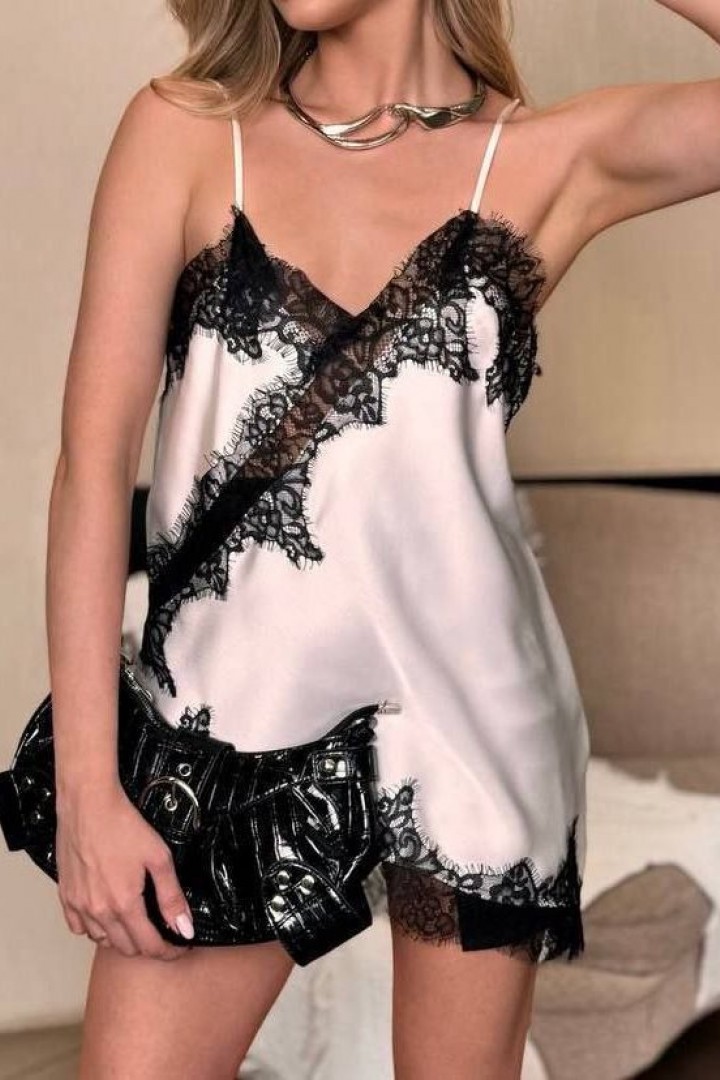 Шелковый топ с кружевом KC-3363A400