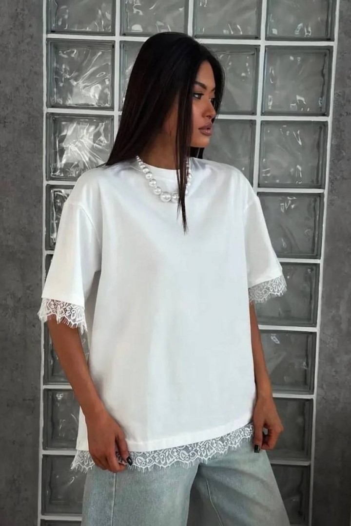 Футболка с кружевом KIK-037A379