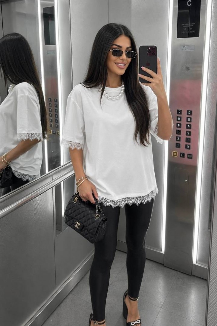 Футболка с кружевом KIK-037A379