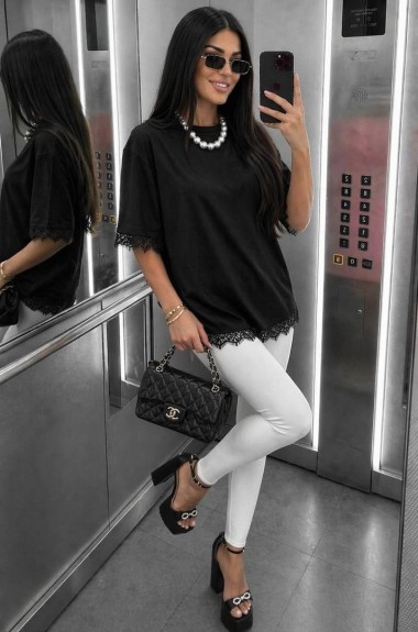 Футболка с кружевом KIK-037A379