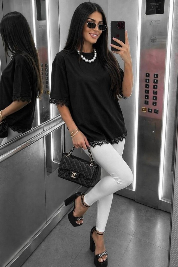 Футболка с кружевом KIK-037A379