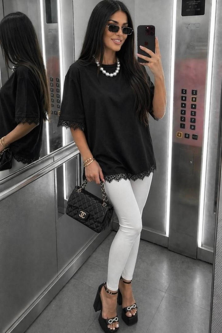 Футболка с кружевом KIK-037A379