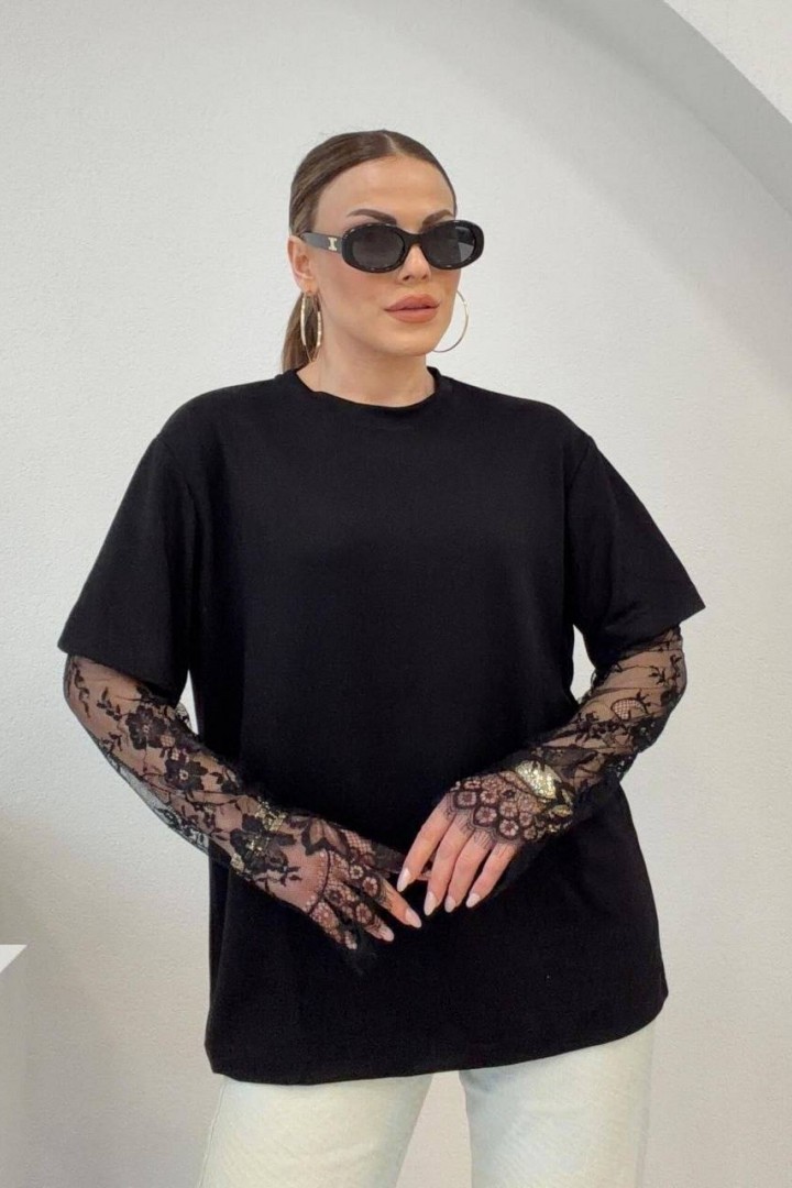 Стильна футболка з мереживними рукавами DAD-252A450