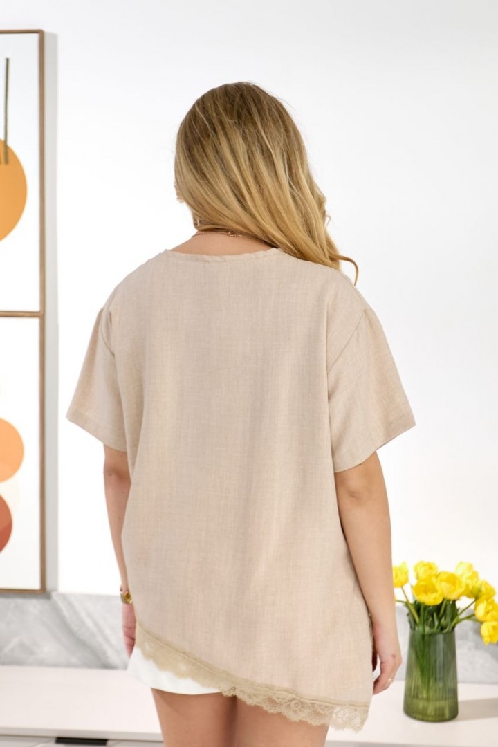 Льняная футболка с кружевом IB-1155A460