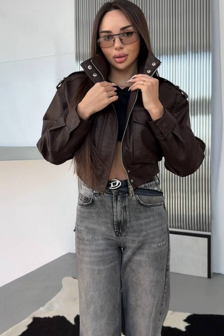 Укорочена куртка зі штучної шкіри INNA-07A1200