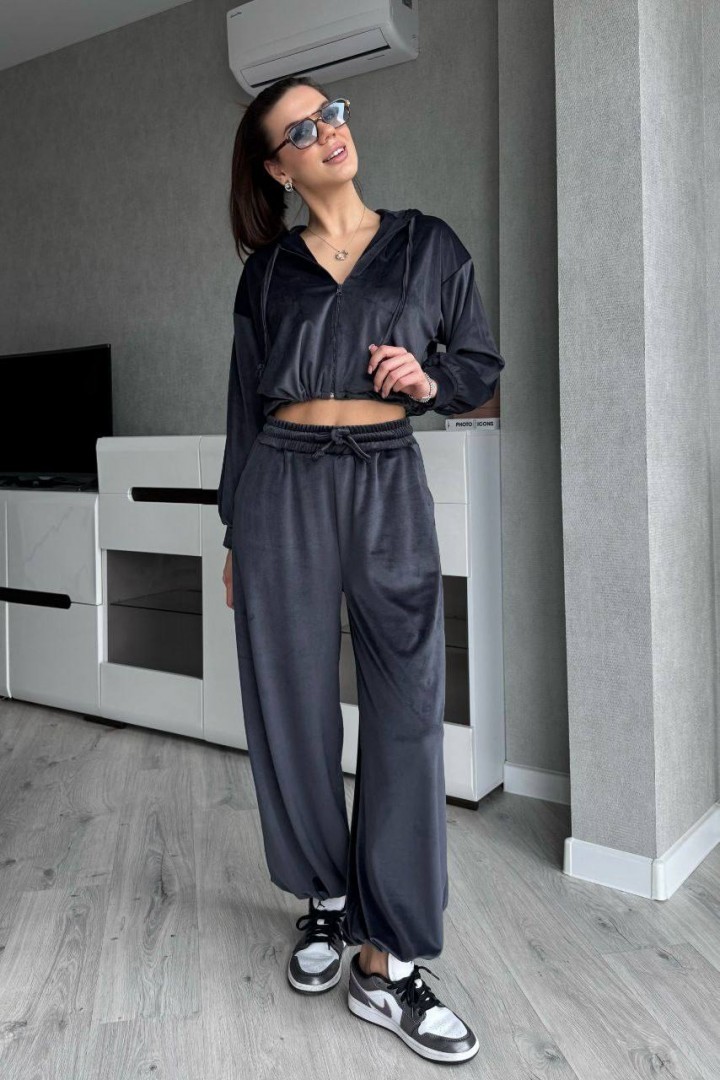 Велюровий костюм з укороченим худі MIK-2498A630