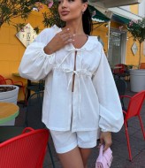 Льняной костюм с шортами женский  MIY-1063A550