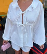 Льняной костюм с шортами женский  MIY-1063A550