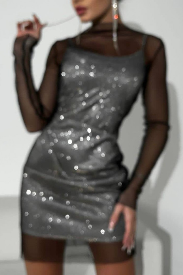Платье из люрекса с сеткой DAM-210A420