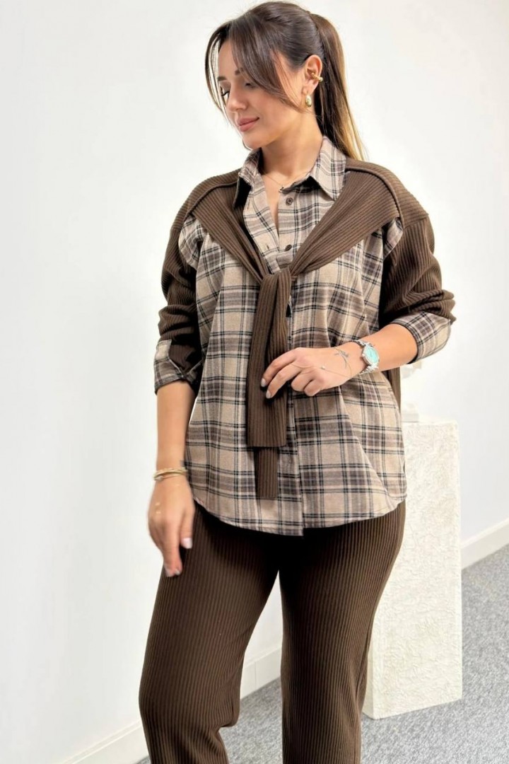 Комбинированный брючный костюм двойка VOL-737A850