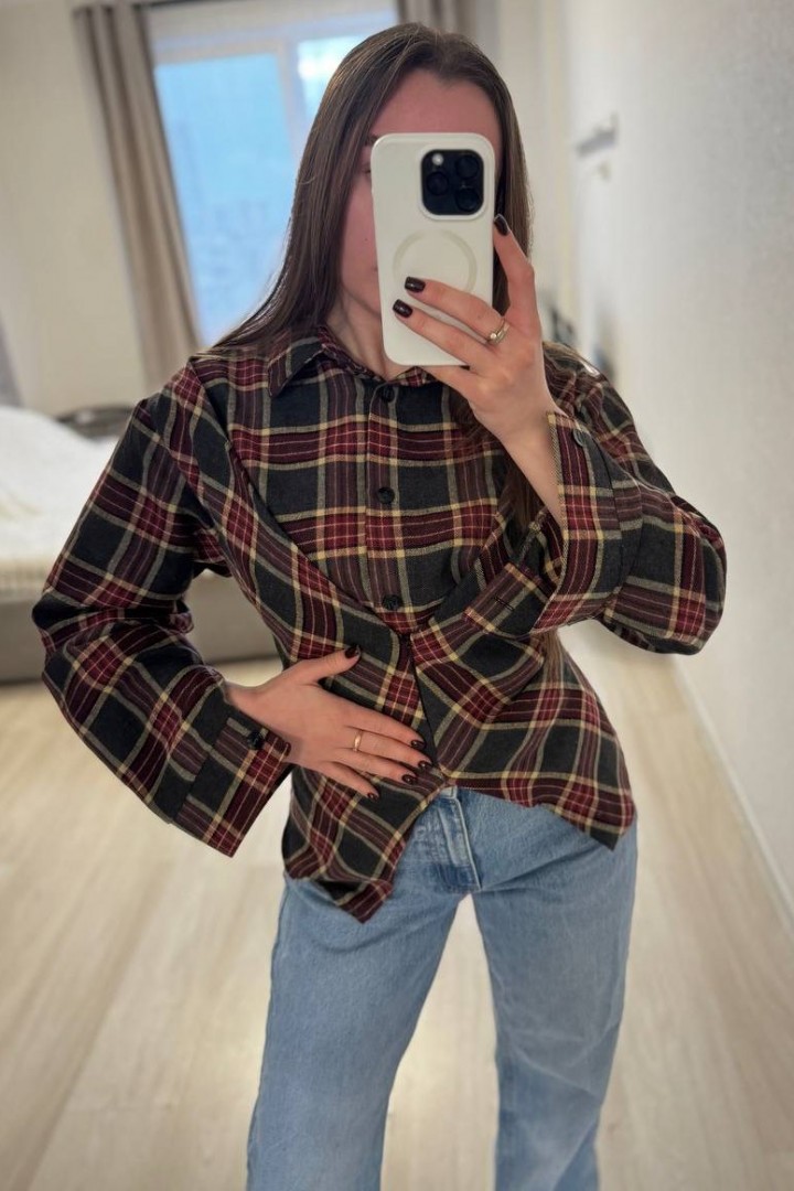 Фланелевая рубашка с акцентом на талию INNA-309A590