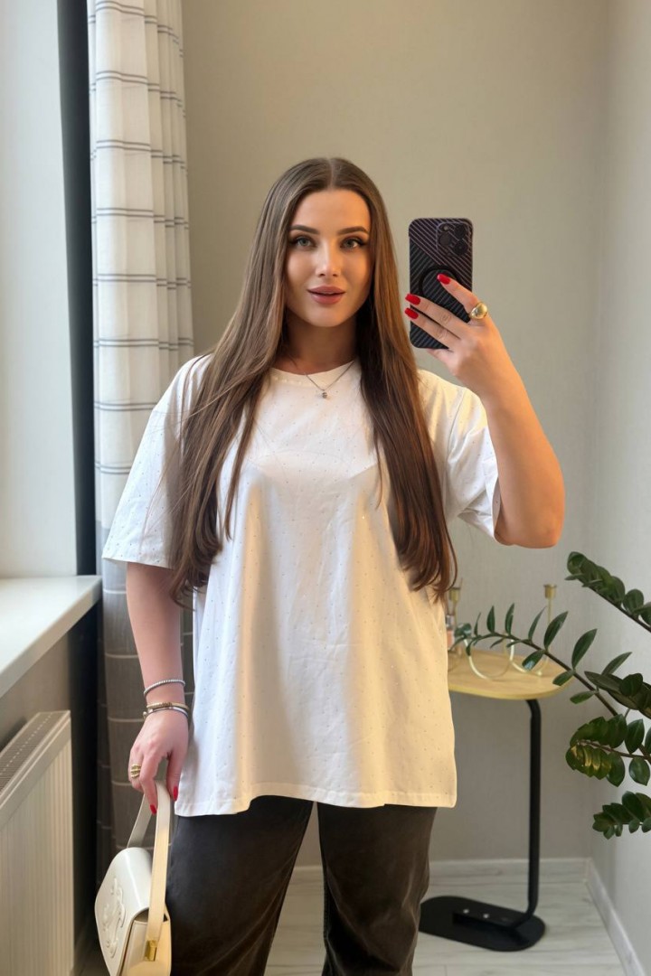 Футболка оверсайз со стразами SABI-564A385