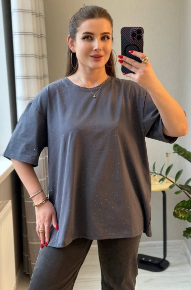 Футболка оверсайз со стразами SABI-564A385