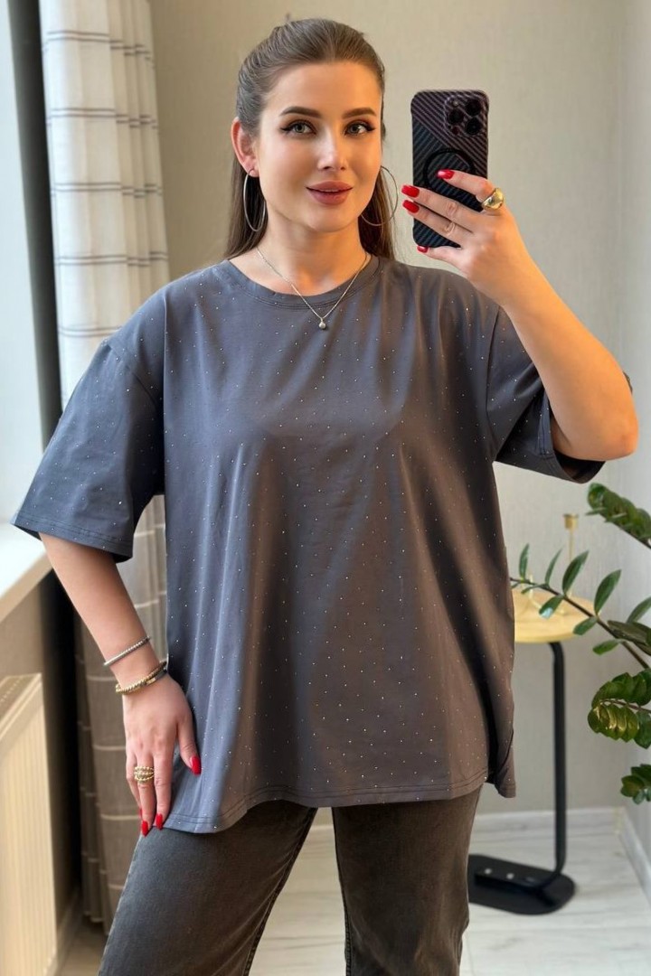 Футболка оверсайз со стразами SABI-564A385