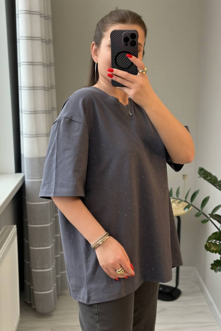 Футболка оверсайз со стразами SABI-564A385