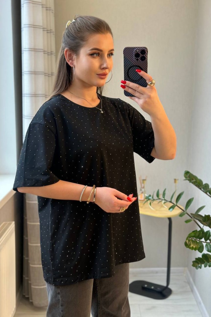 Футболка оверсайз со стразами SABI-564A385