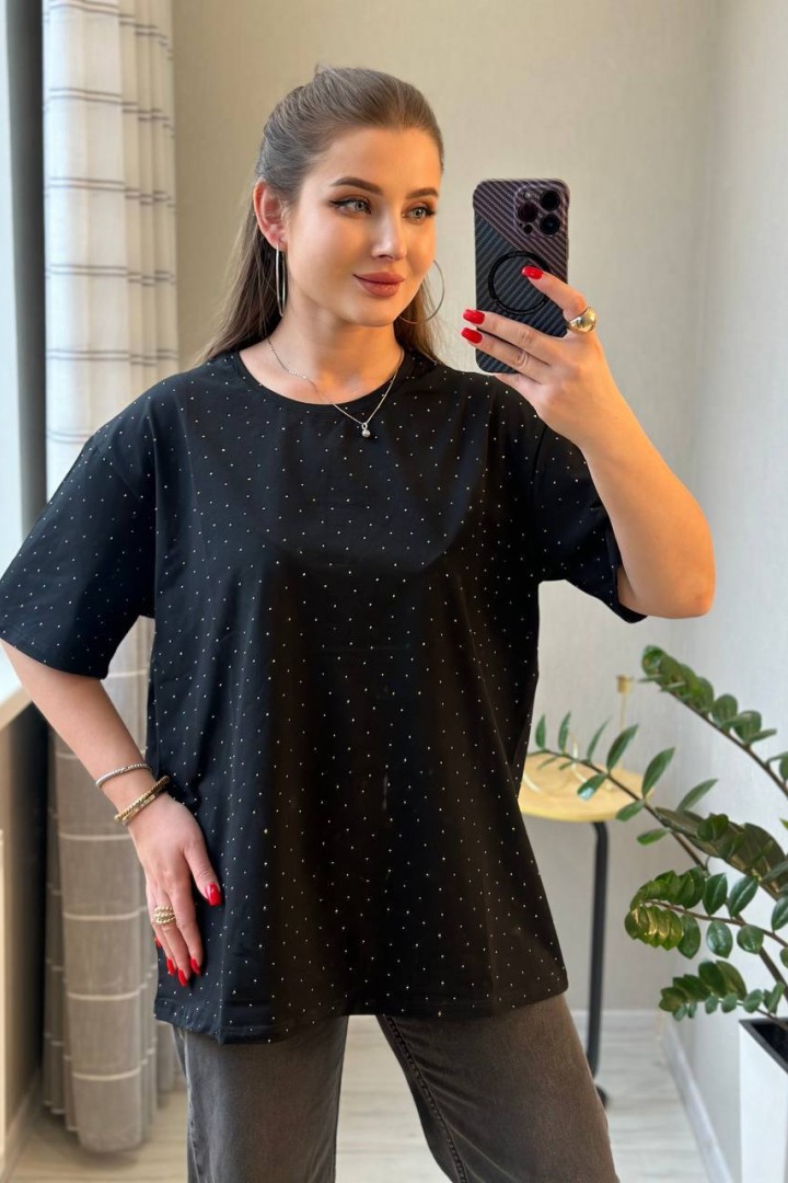 Футболка оверсайз со стразами SABI-564A385