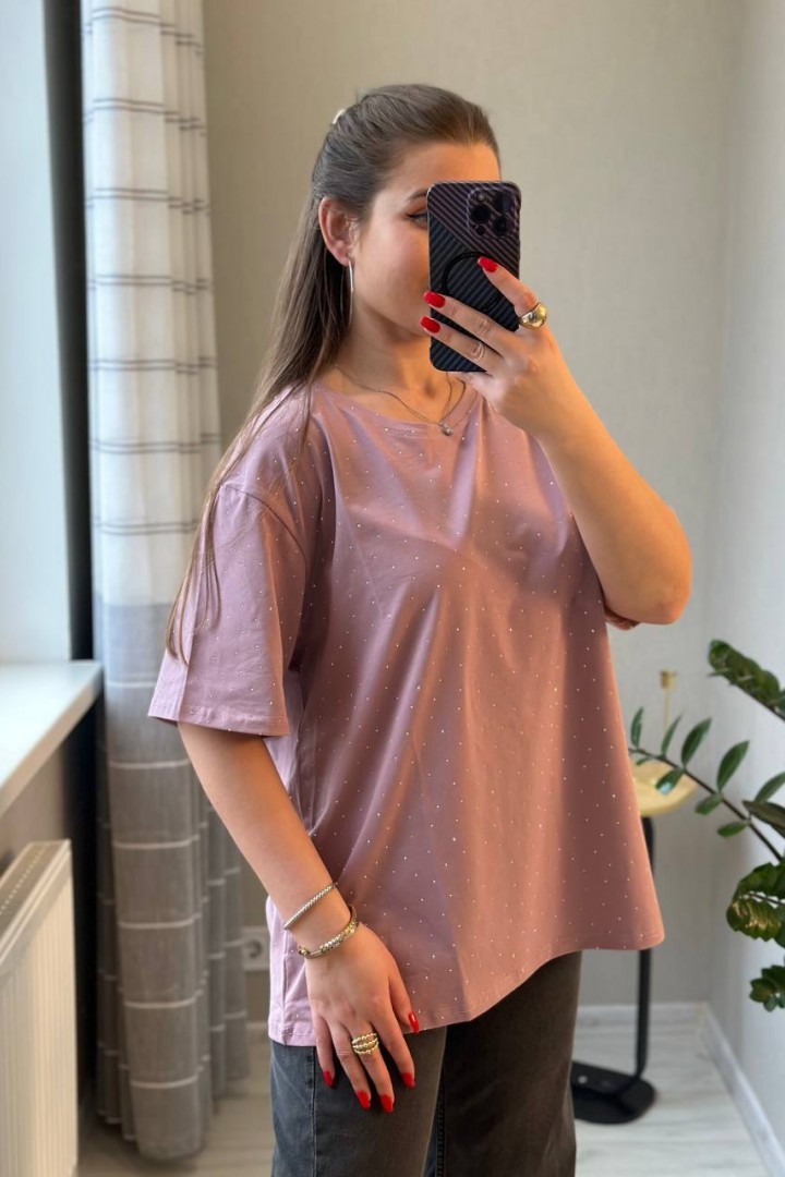 Футболка оверсайз со стразами SABI-564A385