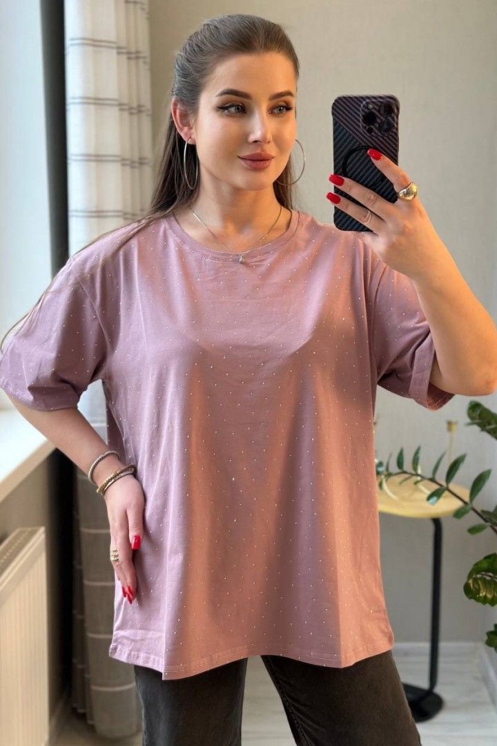 Футболка оверсайз со стразами SABI-564A385