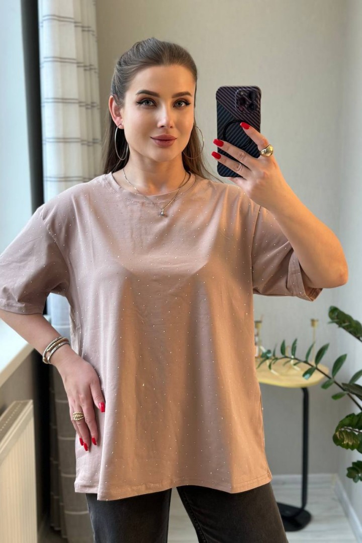 Футболка оверсайз со стразами SABI-564A385