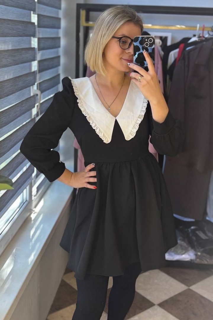 Чорна сукня з білим комірцем LOU-1326A710