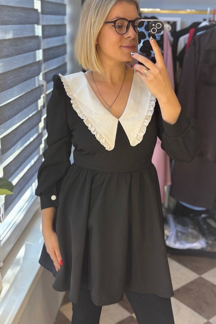 Чорна сукня з білим комірцем LOU-1326A710