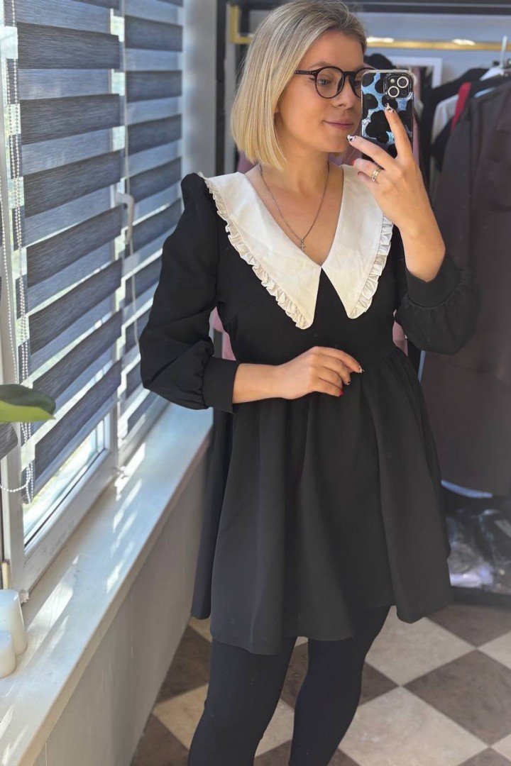 Чорна сукня з білим комірцем LOU-1326A710