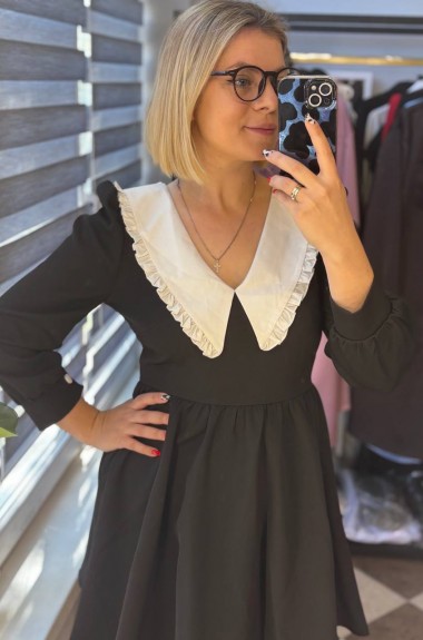 Чорна сукня з білим комірцем LOU-1326A710