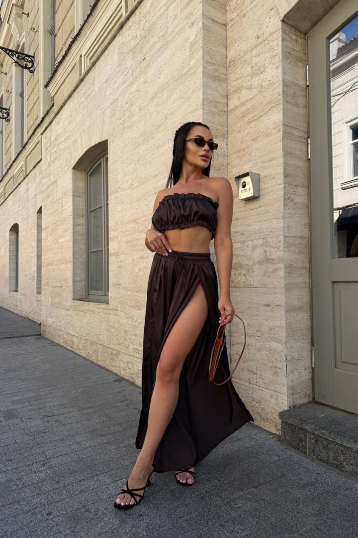 Комплект топ+штани палаццо з розрізами EVD-386A450