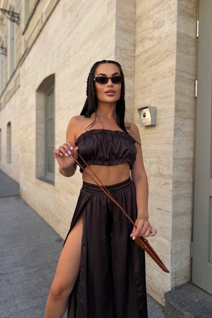 Комплект топ+штани палаццо з розрізами EVD-386A450