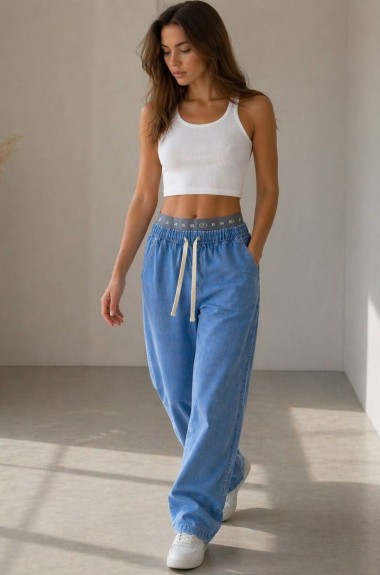 Летние джинсы пояс на резинке STC-333A599