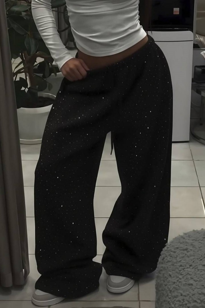 Трикотажные брюки со стразами LK-381A550