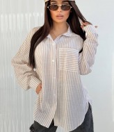 Льняна сорочка в смужку RAB-672A459