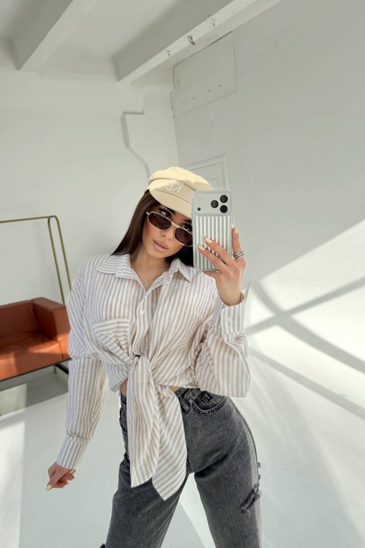 Льняна сорочка в смужку RAB-672A459