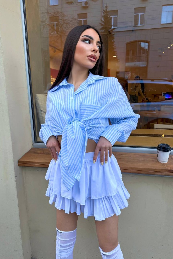 Льняна сорочка в смужку RAB-672A459