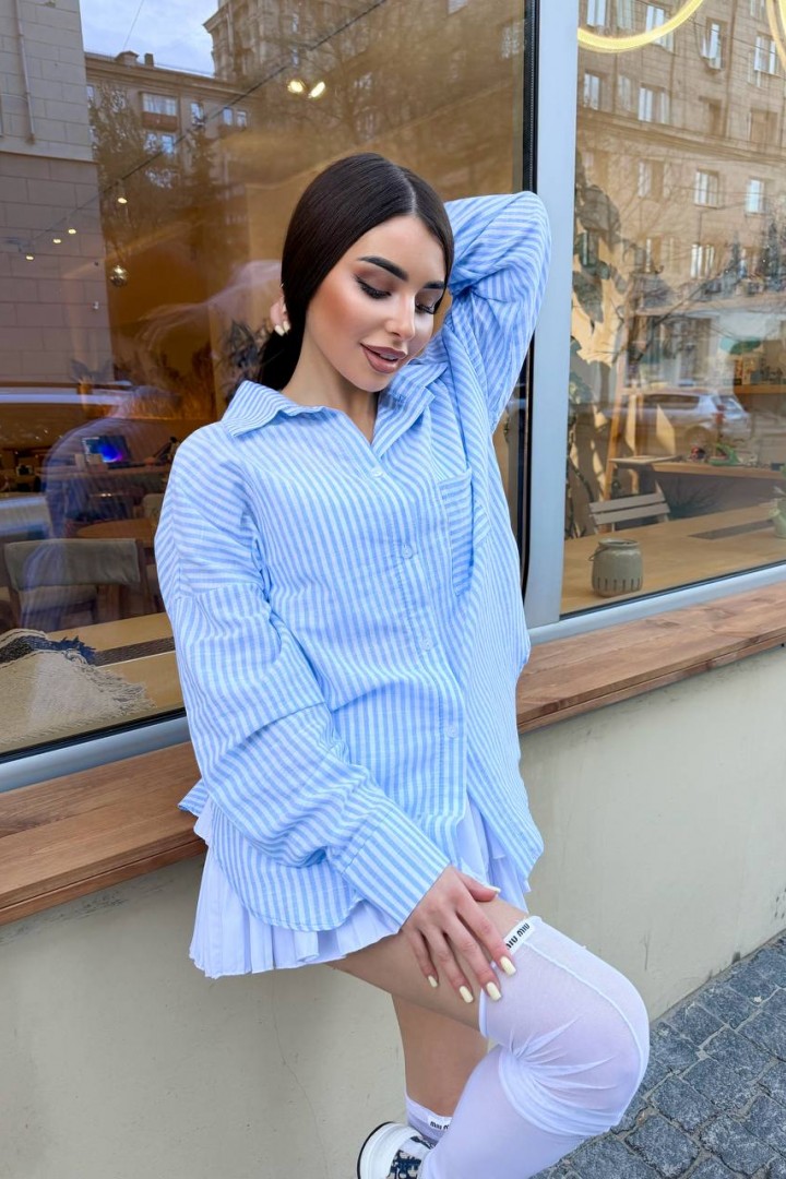 Льняна сорочка в смужку RAB-672A459